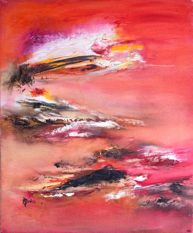 Tableau Abstrait Rouge 152 “Pays Du Soleil Levant”